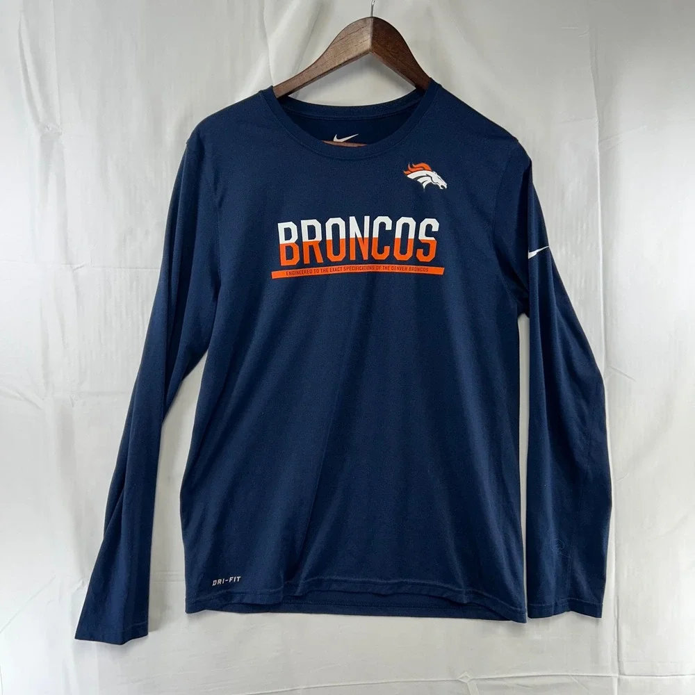 Nike Denver Broncos T-Shirt Youth XL Navy Blue Long Sleeve Dri-FIT NFL Athletic